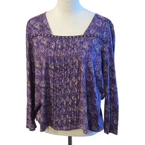 Charter Club Women’s XL Purple Paisley Top Stud-Accented Pleated Front